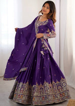 Beautiful Purple Color Crepe Fabric Party Wear Lehenga