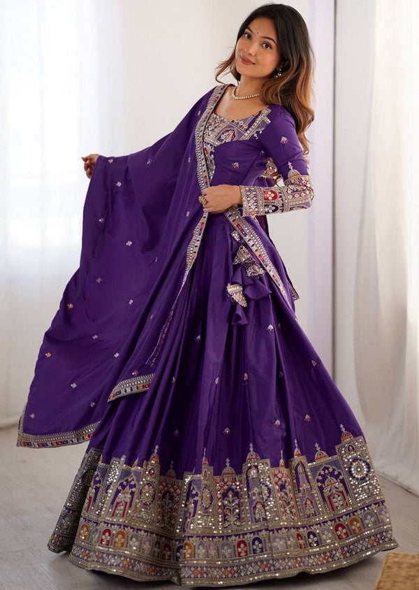 Beautiful Purple Color Crepe Fabric Party Wear Lehenga