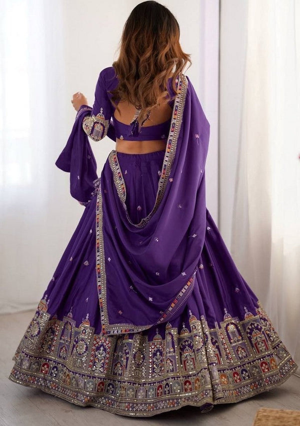 Beautiful Purple Color Crepe Fabric Party Wear Lehenga