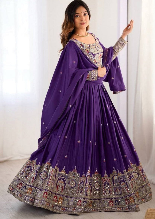 Beautiful Purple Color Crepe Fabric Party Wear Lehenga