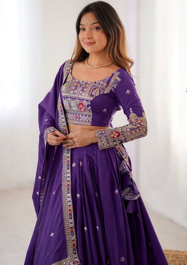 Beautiful Purple Color Crepe Fabric Party Wear Lehenga