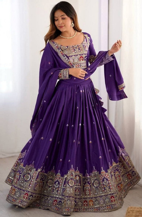 Beautiful Purple Color Crepe Fabric Party Wear Lehenga