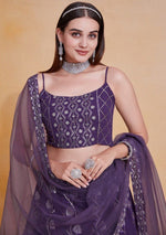 Beautiful Purple Color Georgette Fabric Party Wear Lehenga