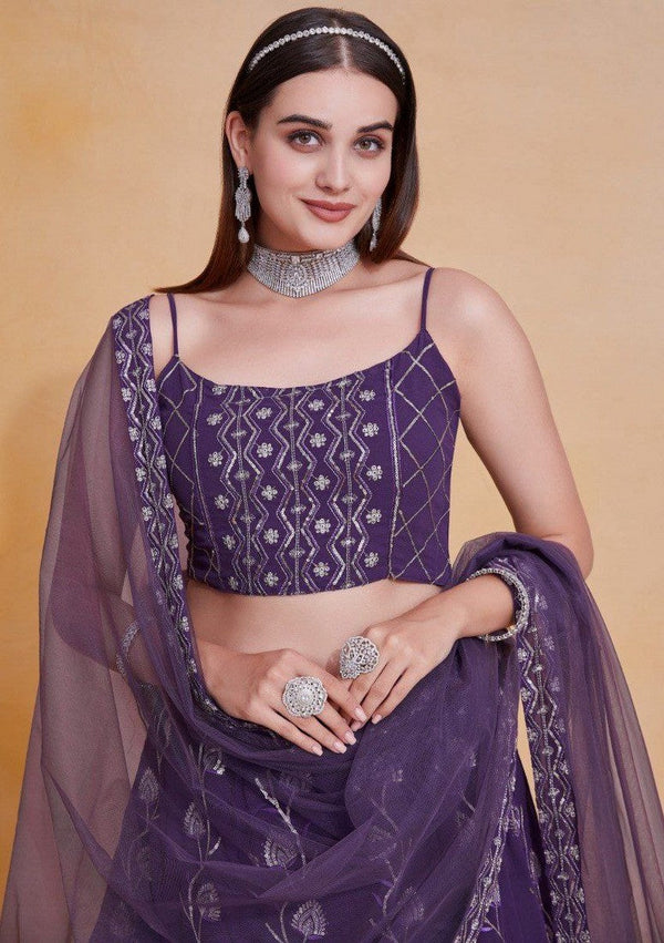 Beautiful Purple Color Georgette Fabric Party Wear Lehenga