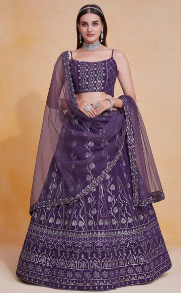 Beautiful Purple Color Georgette Fabric Party Wear Lehenga