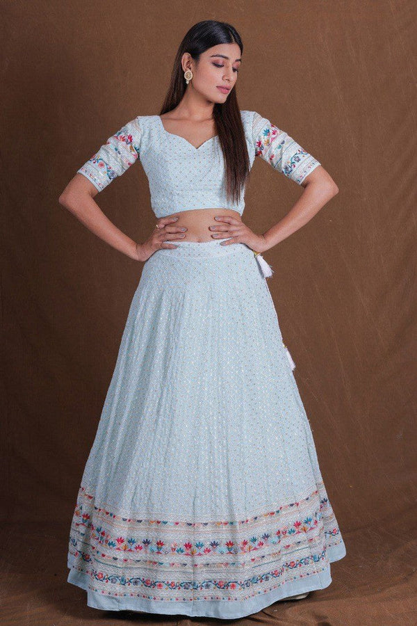 Beautiful Aqua Color Georgette Fabric Party Wear Lehenga