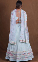 Beautiful Aqua Color Georgette Fabric Party Wear Lehenga