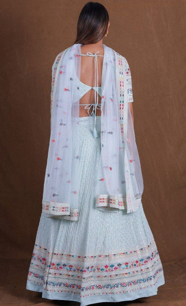 Beautiful Aqua Color Georgette Fabric Party Wear Lehenga