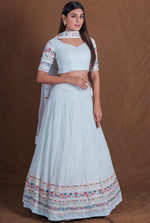 Beautiful Aqua Color Georgette Fabric Party Wear Lehenga