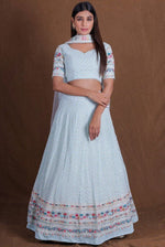 Beautiful Aqua Color Georgette Fabric Party Wear Lehenga