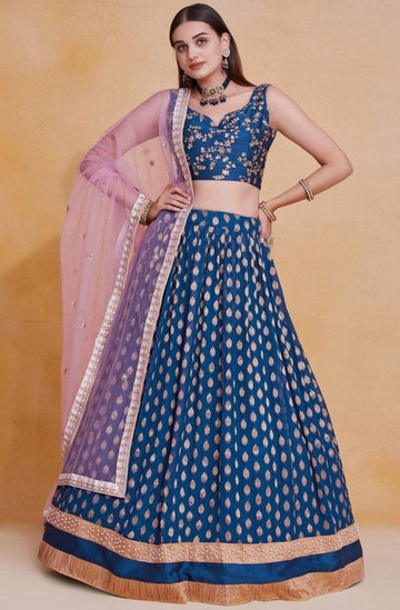 Ideal Blue Color Georgette Fabric Party Wear Lehenga
