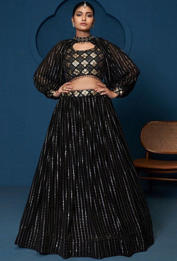 Ideal Black Color Net Fabric Party Wear Lehenga