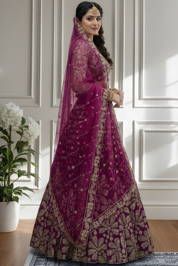 Beautiful Purple Color Net Fabric Party Wear Lehenga