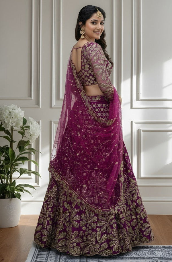 Beautiful Purple Color Net Fabric Party Wear Lehenga