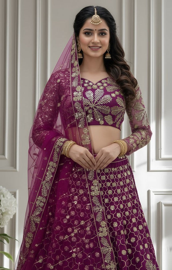 Beautiful Purple Color Net Fabric Party Wear Lehenga