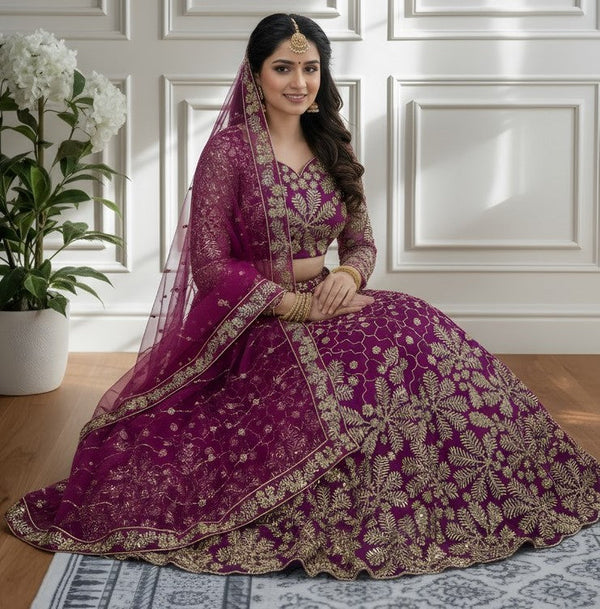 Beautiful Purple Color Net Fabric Party Wear Lehenga
