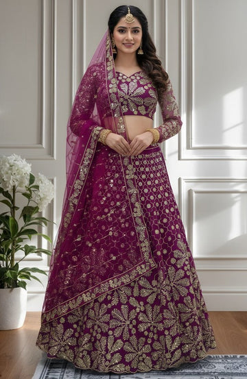 Beautiful Purple Color Net Fabric Party Wear Lehenga