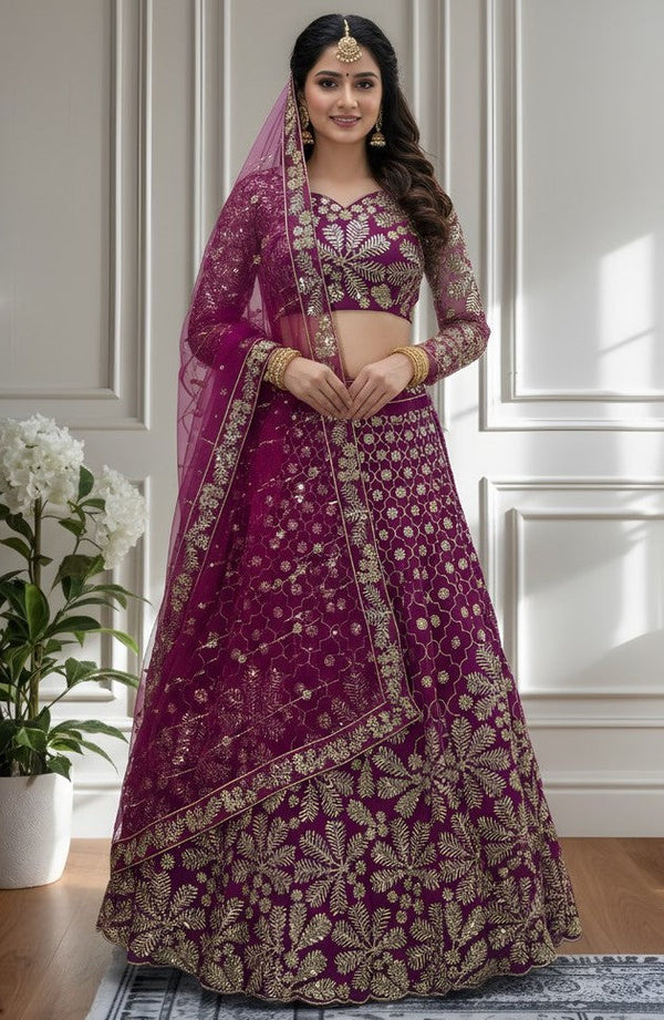Beautiful Purple Color Net Fabric Party Wear Lehenga