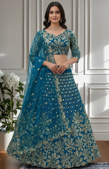 Beautiful Turquoise Color Net Fabric Party Wear Lehenga