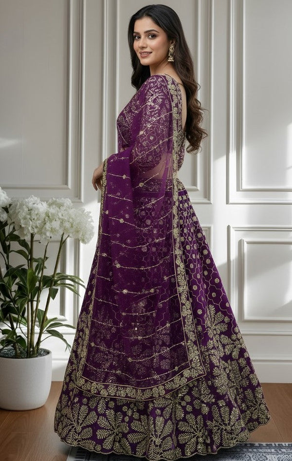 Beautiful Wine Color Net Fabric Party Wear Lehenga