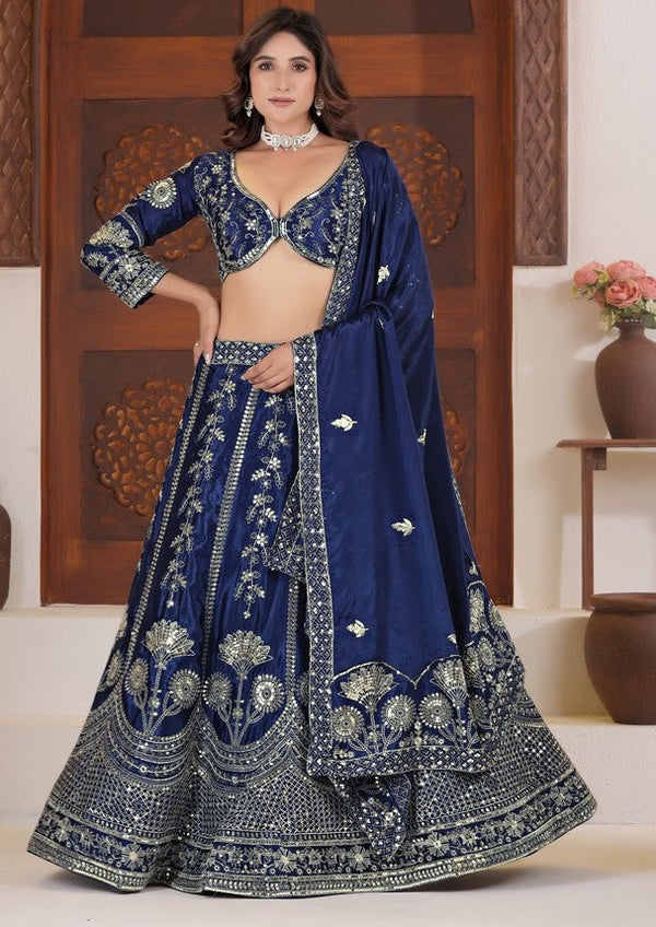 Angelic Blue Color Chinon Fabric Party Wear Lehenga