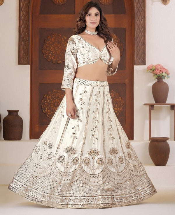 Angelic White Color Chinon Fabric Party Wear Lehenga