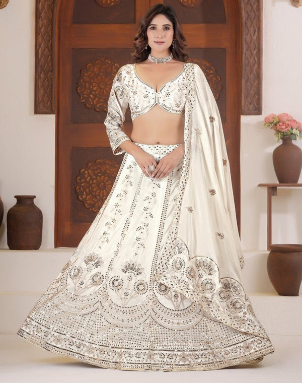 Angelic White Color Chinon Fabric Party Wear Lehenga