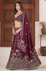 Angelic Wine Color Chinon Fabric Party Wear Lehenga