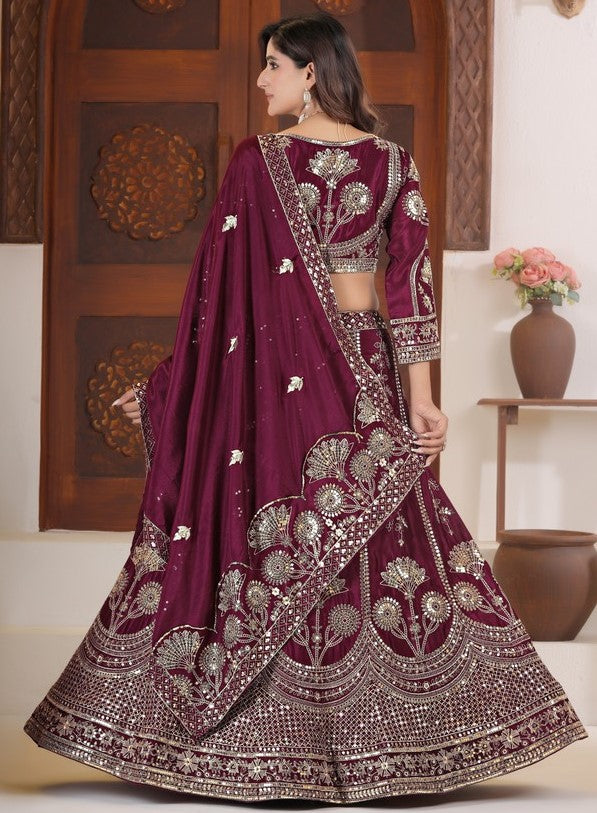 Angelic Wine Color Chinon Fabric Party Wear Lehenga