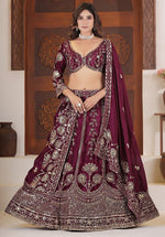 Angelic Wine Color Chinon Fabric Party Wear Lehenga