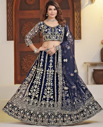 Amazing Navy Blue Color Net  Fabric Party Wear Lehenga