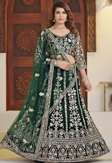 Amazing Green Color Net  Fabric Party Wear Lehenga
