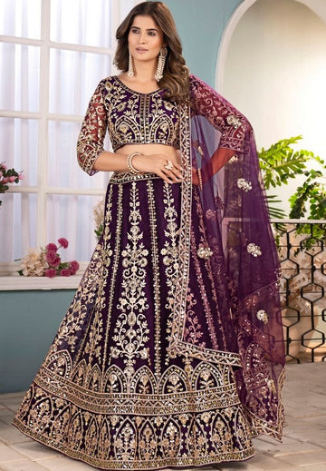 Amazing Wine Color Net  Fabric Party Wear Lehenga