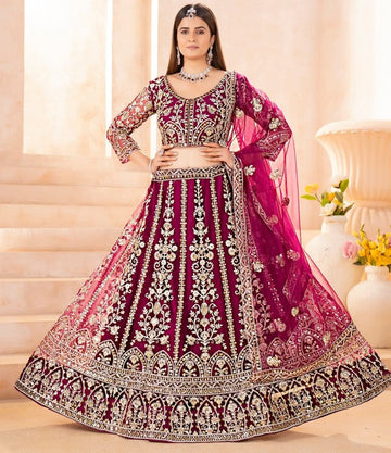 Amazing Magenta Color Net  Fabric Party Wear Lehenga