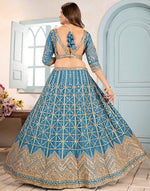 Ideal Aqua Color Chinon Fabric Party Wear Lehenga