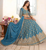 Ideal Aqua Color Chinon Fabric Party Wear Lehenga