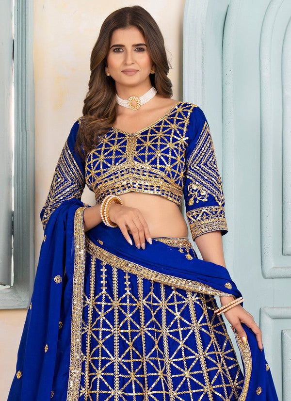 Ideal Blue Color Chinon Fabric Party Wear Lehenga