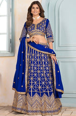 Ideal Blue Color Chinon Fabric Party Wear Lehenga