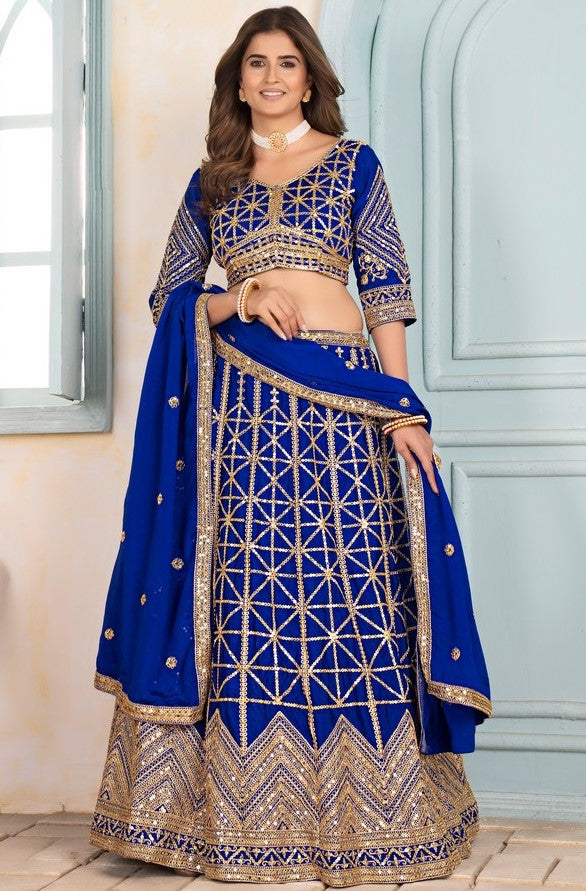 Ideal Blue Color Chinon Fabric Party Wear Lehenga