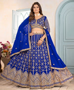 Ideal Blue Color Chinon Fabric Party Wear Lehenga