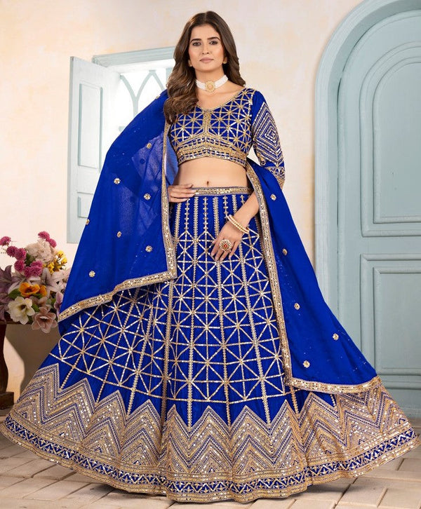 Ideal Blue Color Chinon Fabric Party Wear Lehenga
