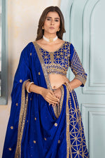 Ideal Blue Color Chinon Fabric Party Wear Lehenga