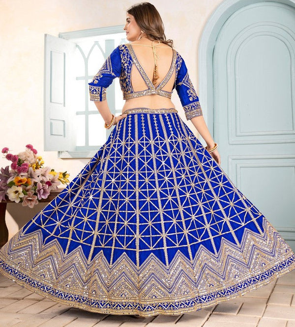 Ideal Blue Color Chinon Fabric Party Wear Lehenga