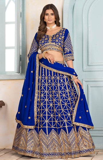 Ideal Blue Color Chinon Fabric Party Wear Lehenga