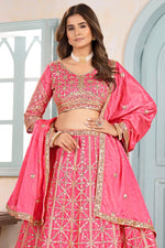 Ideal Pink Color Chinon Fabric Party Wear Lehenga
