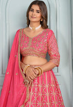 Ideal Pink Color Chinon Fabric Party Wear Lehenga