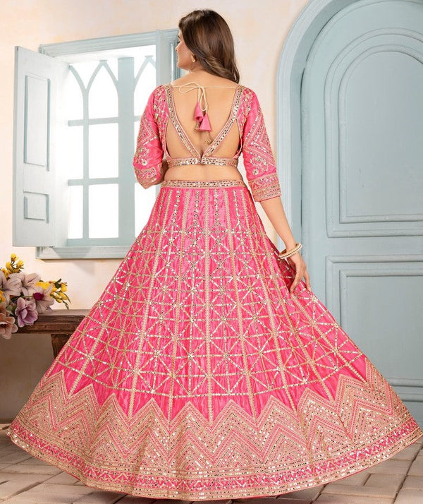 Ideal Pink Color Chinon Fabric Party Wear Lehenga
