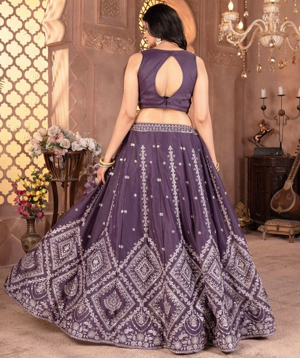 Stunning Purple Color Georgette Fabric Party Wear Lehenga