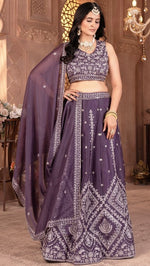 Stunning Purple Color Georgette Fabric Party Wear Lehenga