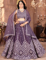 Stunning Purple Color Georgette Fabric Party Wear Lehenga